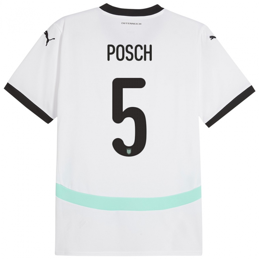 Gyermek Ausztria Stefan Posch #5 Fehér Idegenbeli Jersey 24-26 Mez Póló Ing