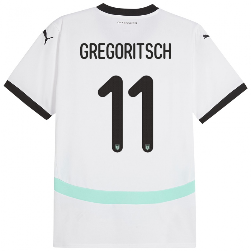 Gyermek Ausztria Michael Gregoritsch #11 Fehér Idegenbeli Jersey 24-26 Mez Póló Ing