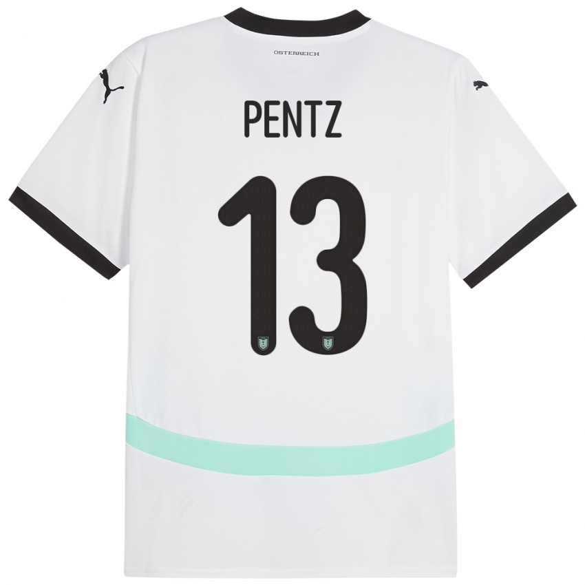 Gyermek Ausztria Patrick Pentz #13 Fehér Idegenbeli Jersey 24-26 Mez Póló Ing