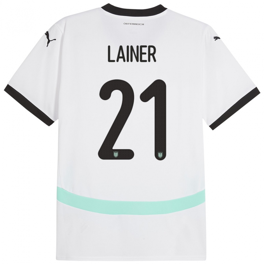 Gyermek Ausztria Stefan Lainer #21 Fehér Idegenbeli Jersey 24-26 Mez Póló Ing