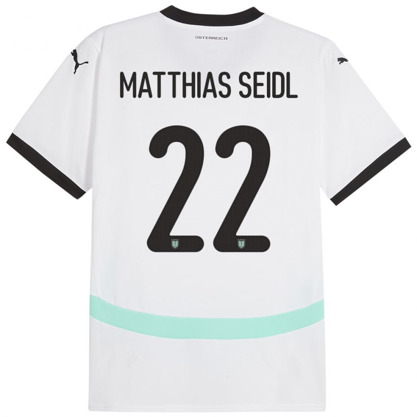 Gyermek Ausztria Matthias Seidl #22 Fehér Idegenbeli Jersey 24-26 Mez Póló Ing