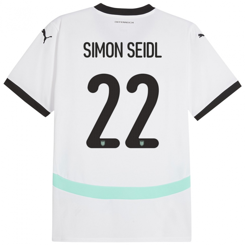 Gyermek Ausztria Simon Seidl #22 Fehér Idegenbeli Jersey 24-26 Mez Póló Ing