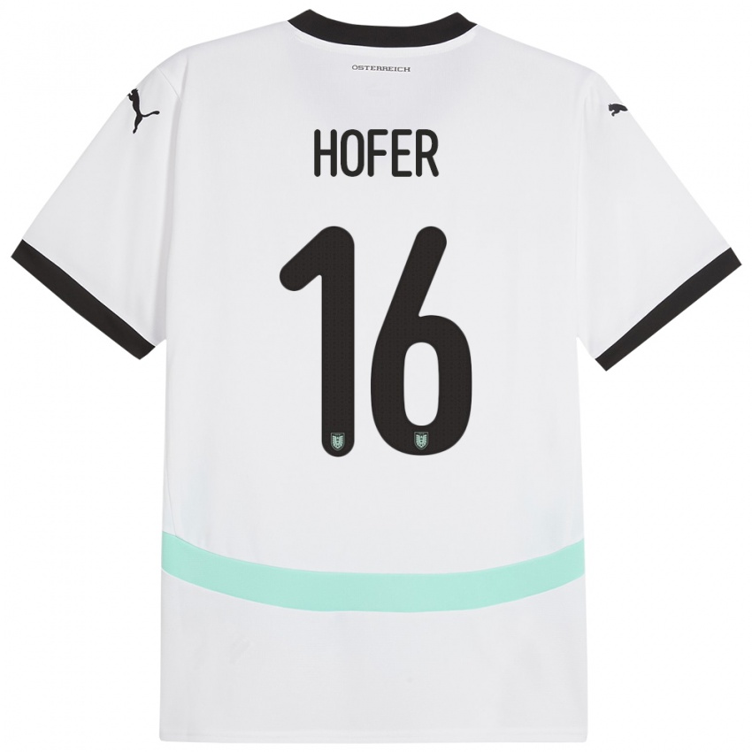 Gyermek Ausztria Raphael Hofer #16 Fehér Idegenbeli Jersey 24-26 Mez Póló Ing