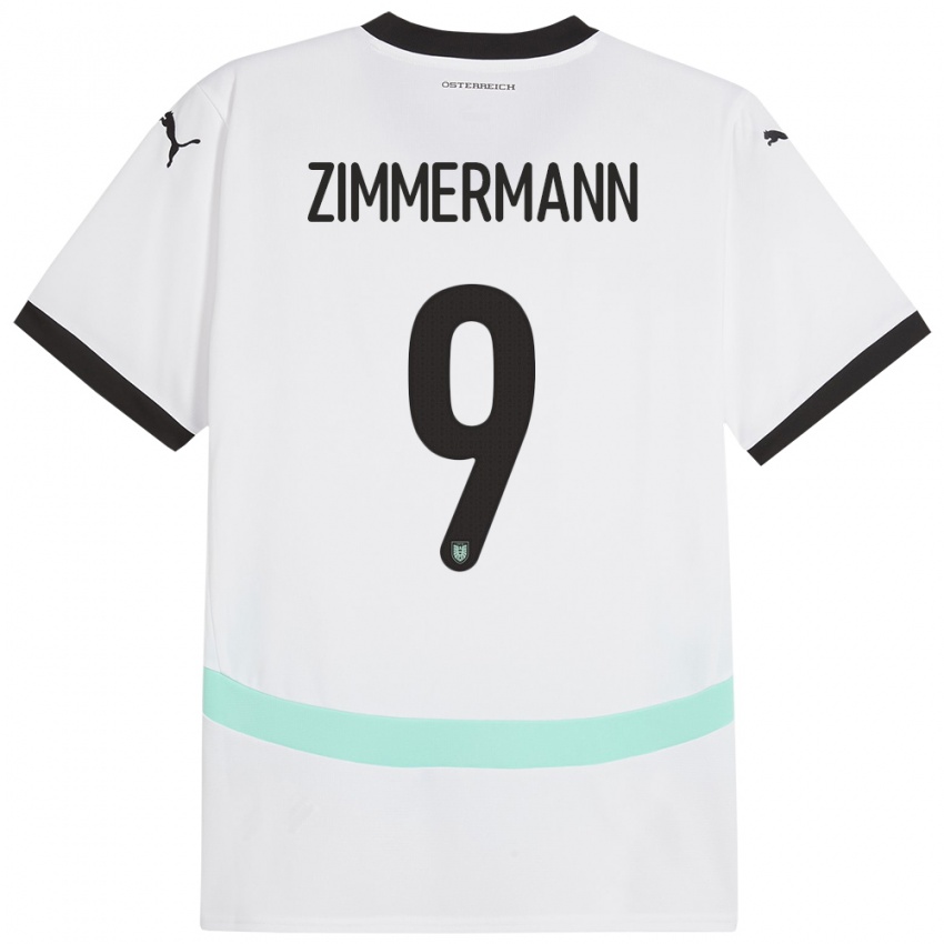 Gyermek Ausztria Bernhard Zimmermann #9 Fehér Idegenbeli Jersey 24-26 Mez Póló Ing