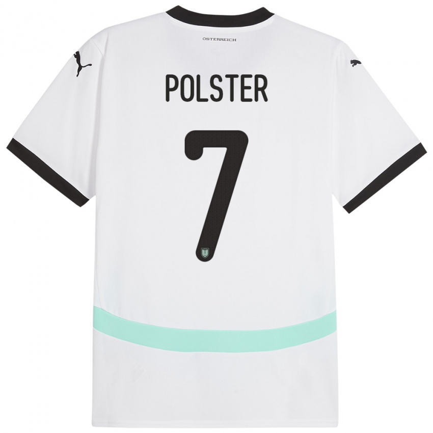 Gyermek Ausztria Manuel Polster #7 Fehér Idegenbeli Jersey 24-26 Mez Póló Ing