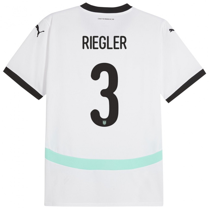 Gyermek Ausztria David Riegler #3 Fehér Idegenbeli Jersey 24-26 Mez Póló Ing