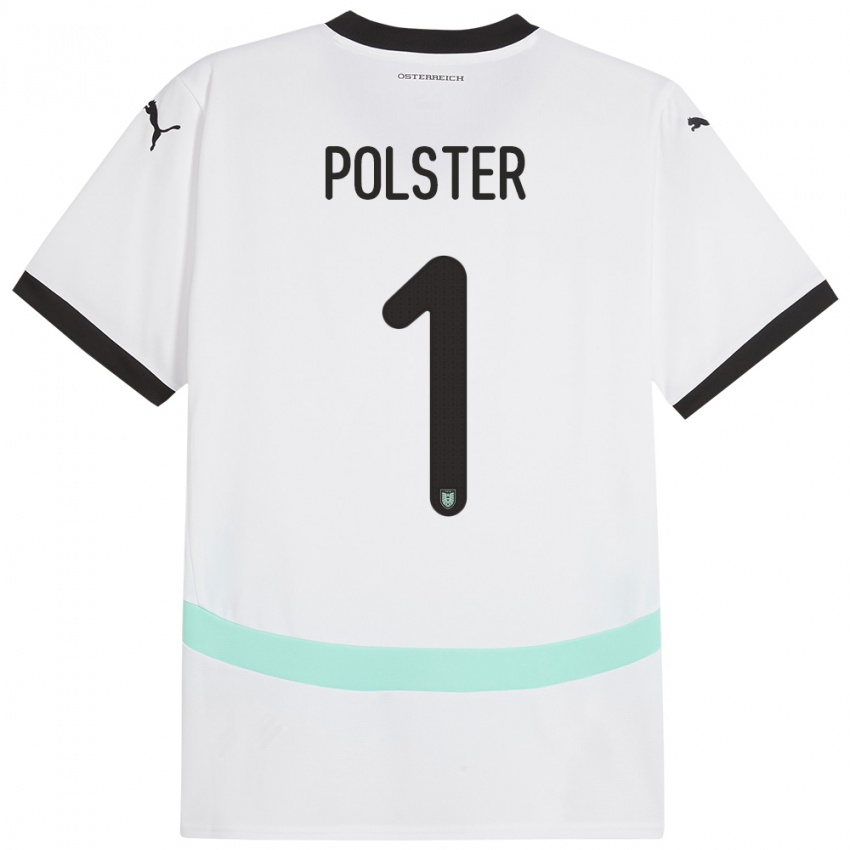 Gyermek Ausztria Nikolas Polster #1 Fehér Idegenbeli Jersey 24-26 Mez Póló Ing