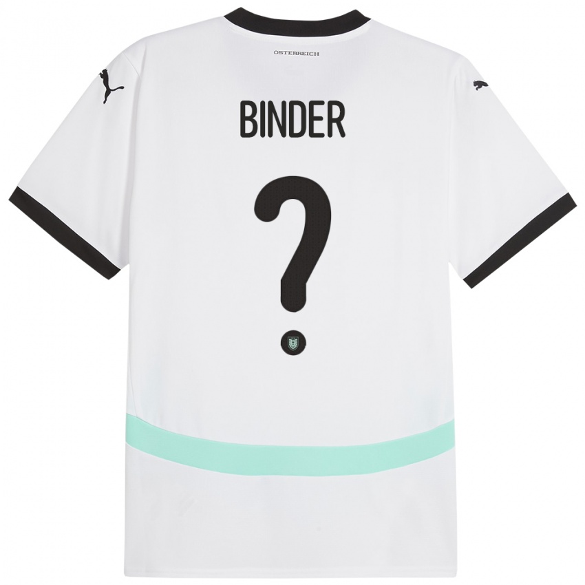 Gyermek Ausztria Nicolas Binder #0 Fehér Idegenbeli Jersey 24-26 Mez Póló Ing