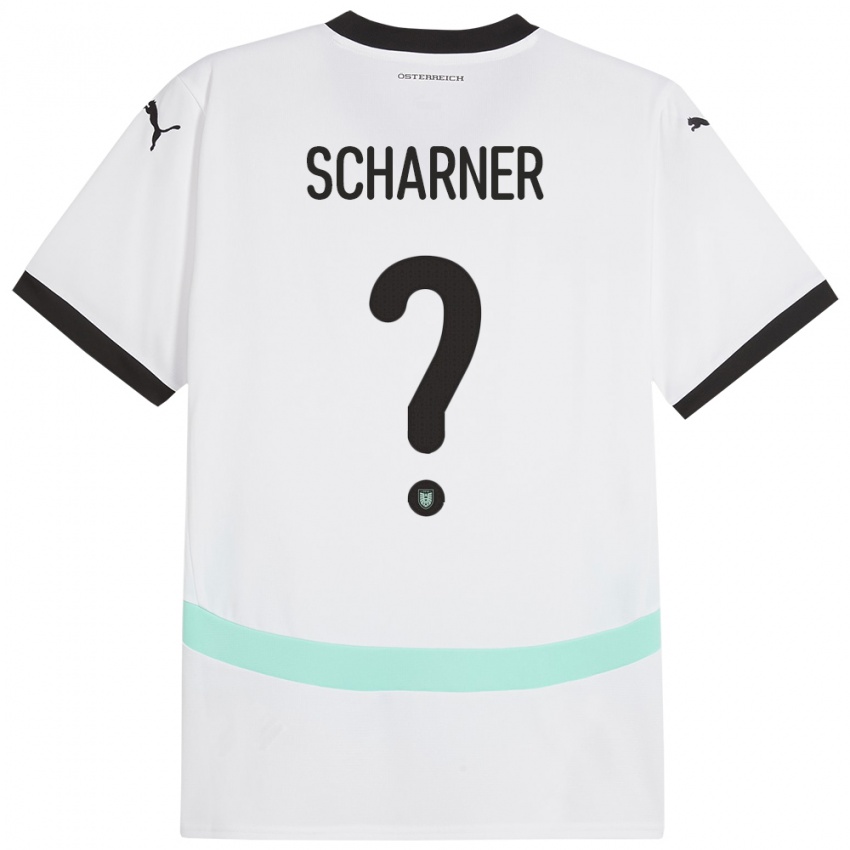 Gyermek Ausztria Benedict Scharner #0 Fehér Idegenbeli Jersey 24-26 Mez Póló Ing