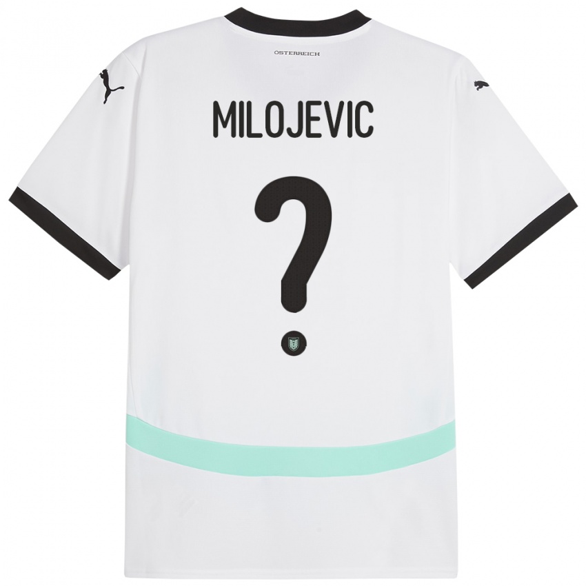 Gyermek Ausztria Filip Milojevic #0 Fehér Idegenbeli Jersey 24-26 Mez Póló Ing