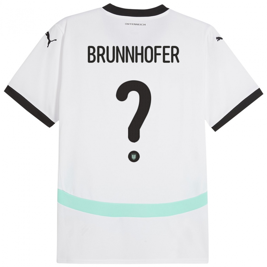 Gyermek Ausztria Jakob Brunnhofer #0 Fehér Idegenbeli Jersey 24-26 Mez Póló Ing