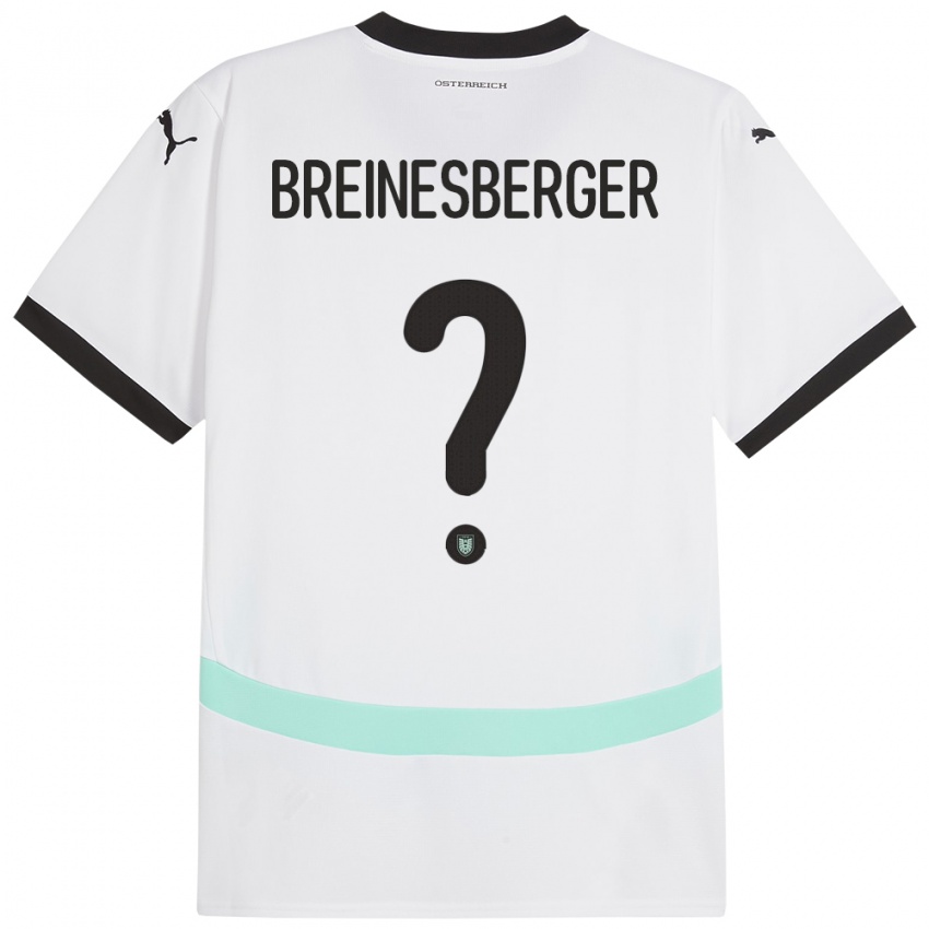 Gyermek Ausztria Christoph Breinesberger #0 Fehér Idegenbeli Jersey 24-26 Mez Póló Ing