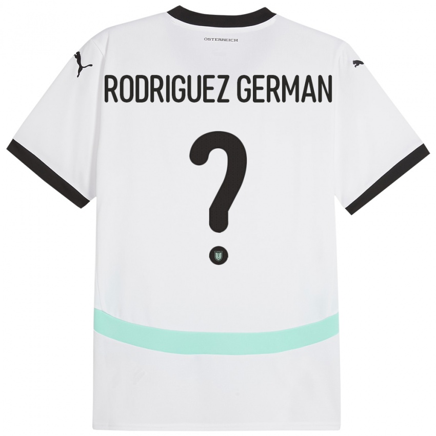 Gyermek Ausztria Ryan Rodriguez German #0 Fehér Idegenbeli Jersey 24-26 Mez Póló Ing