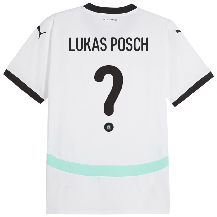 Gyermek Ausztria Lukas Posch #0 Fehér Idegenbeli Jersey 24-26 Mez Póló Ing