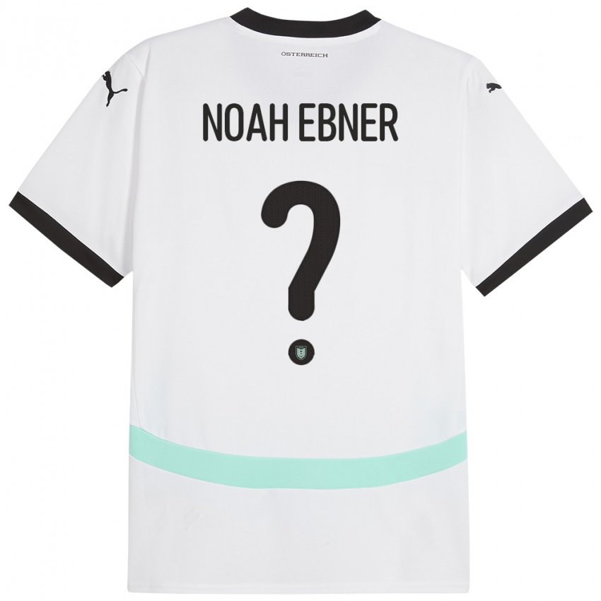 Gyermek Ausztria Noah Ebner #0 Fehér Idegenbeli Jersey 24-26 Mez Póló Ing