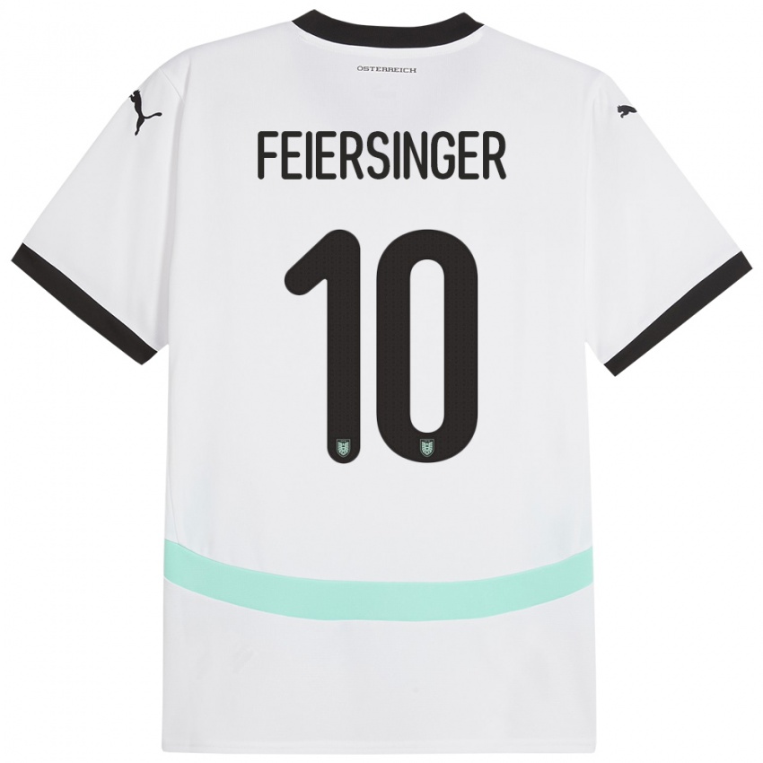 Gyermek Ausztria Laura Feiersinger #10 Fehér Idegenbeli Jersey 24-26 Mez Póló Ing