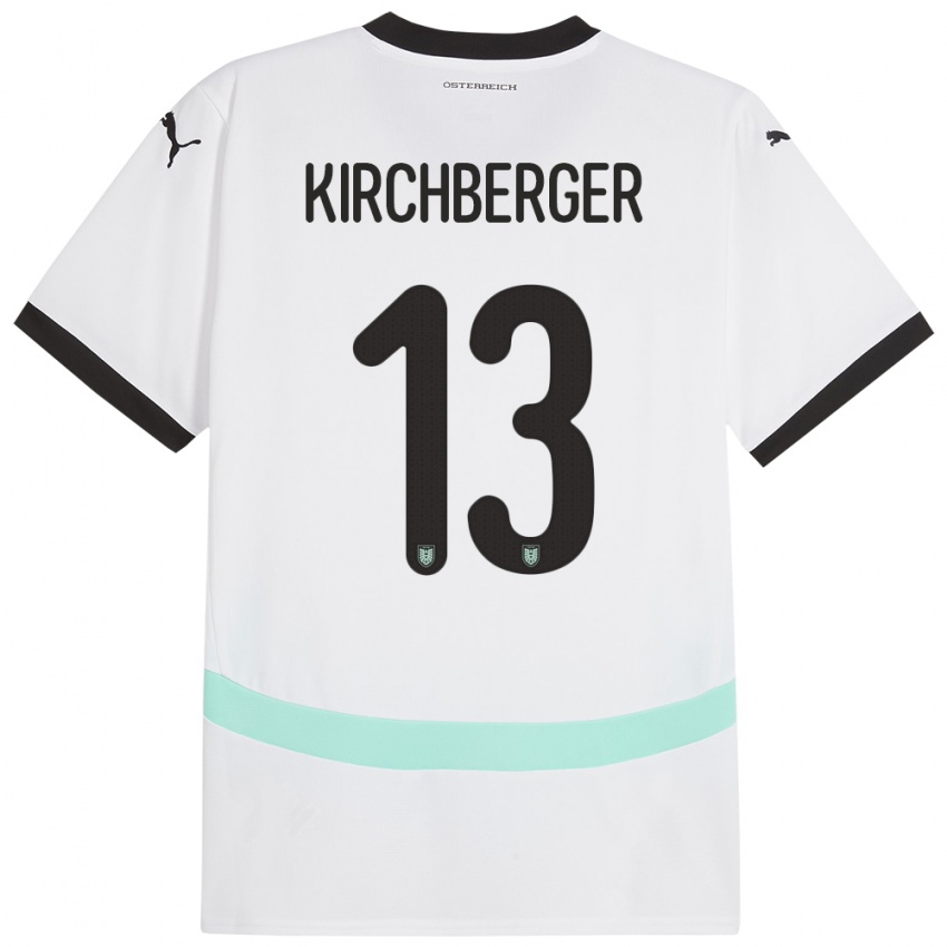 Gyermek Ausztria Virginia Kirchberger #13 Fehér Idegenbeli Jersey 24-26 Mez Póló Ing