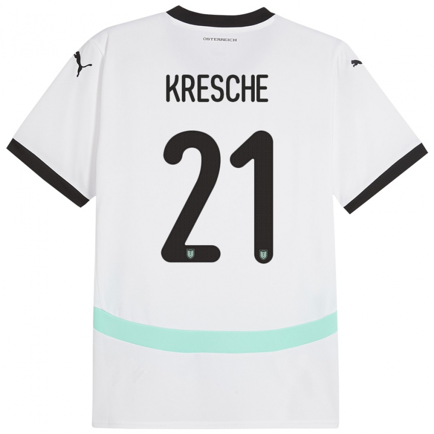 Gyermek Ausztria Isabella Kresche #21 Fehér Idegenbeli Jersey 24-26 Mez Póló Ing