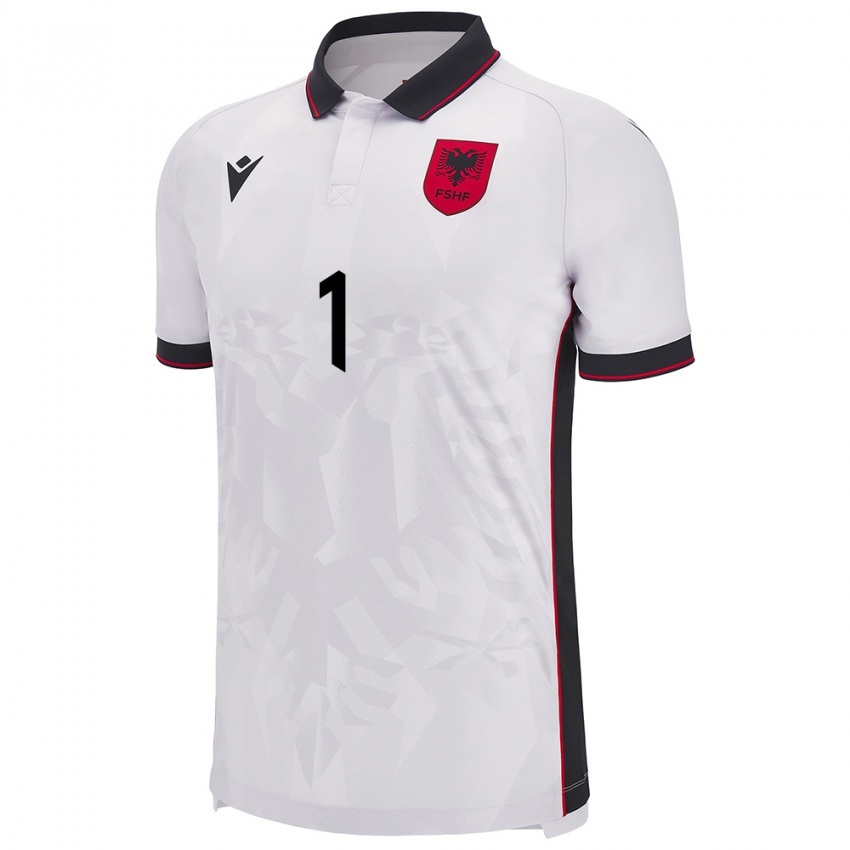 Gyermek Albania Viona Rexhepi #1 Fehér Idegenbeli Jersey 24-26 Mez Póló Ing