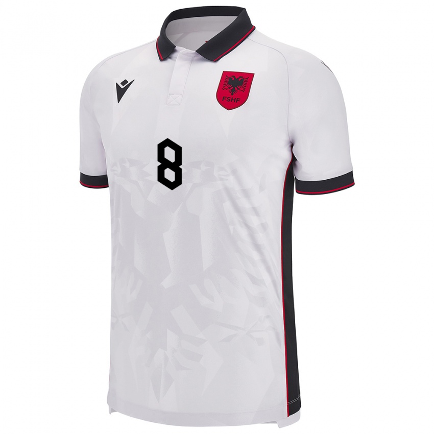 Gyermek Albania Matteo Dashi #8 Fehér Idegenbeli Jersey 24-26 Mez Póló Ing