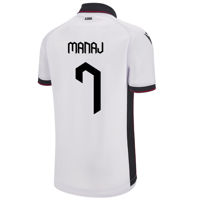 Gyermek Albania Rey Manaj #7 Fehér Idegenbeli Jersey 24-26 Mez Póló Ing