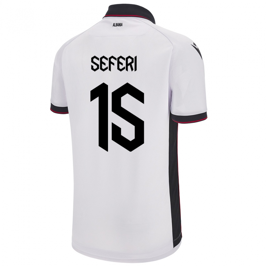 Gyermek Albania Taulant Seferi #15 Fehér Idegenbeli Jersey 24-26 Mez Póló Ing