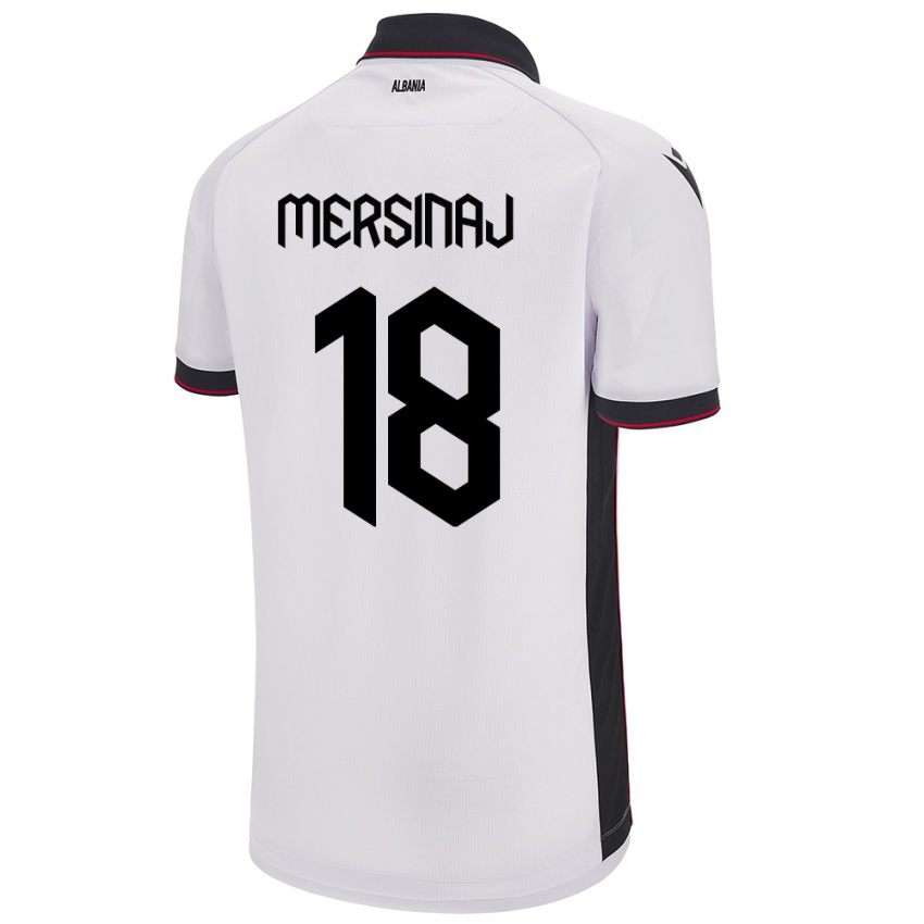 Gyermek Albania Jon Mersinaj #18 Fehér Idegenbeli Jersey 24-26 Mez Póló Ing