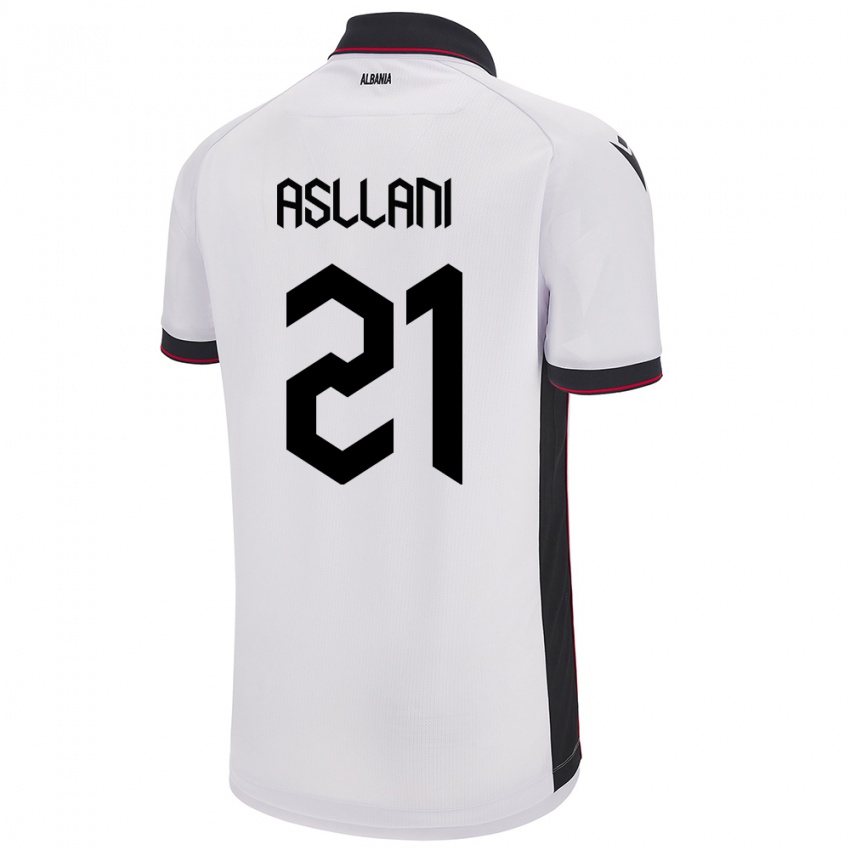 Gyermek Albania Kristjan Asllani #21 Fehér Idegenbeli Jersey 24-26 Mez Póló Ing