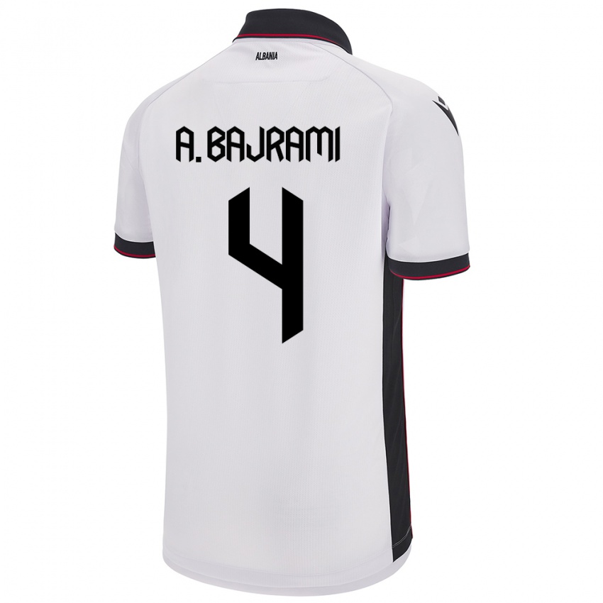 Gyermek Albania Adrian Bajrami #4 Fehér Idegenbeli Jersey 24-26 Mez Póló Ing