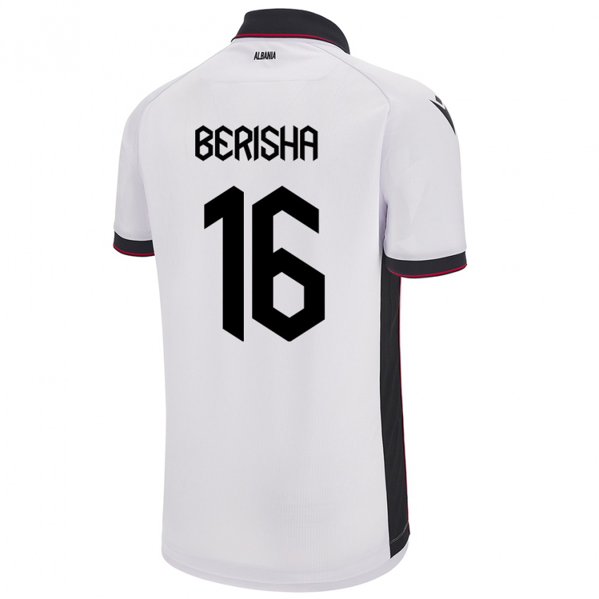 Gyermek Albania Medon Berisha #16 Fehér Idegenbeli Jersey 24-26 Mez Póló Ing