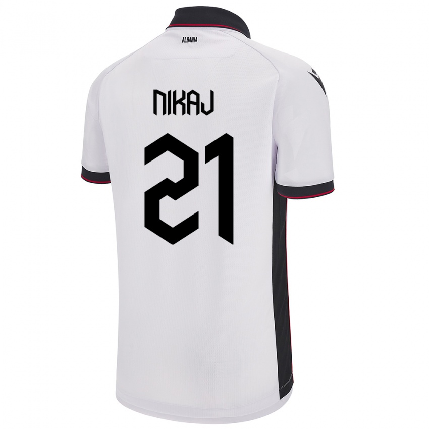 Gyermek Albania Ardit Nikaj #21 Fehér Idegenbeli Jersey 24-26 Mez Póló Ing