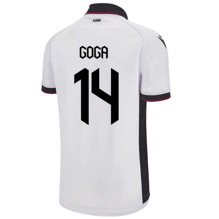 Gyermek Albania Ergi Goga #14 Fehér Idegenbeli Jersey 24-26 Mez Póló Ing