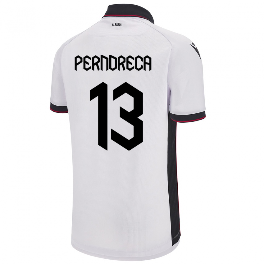 Gyermek Albania Fabjan Perndreca #13 Fehér Idegenbeli Jersey 24-26 Mez Póló Ing