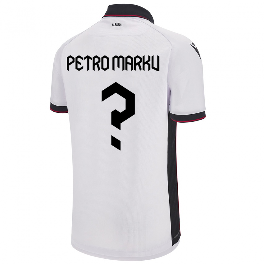 Gyermek Albania Petro Marku #0 Fehér Idegenbeli Jersey 24-26 Mez Póló Ing