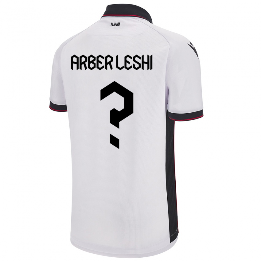 Gyermek Albania Arber Leshi #0 Fehér Idegenbeli Jersey 24-26 Mez Póló Ing