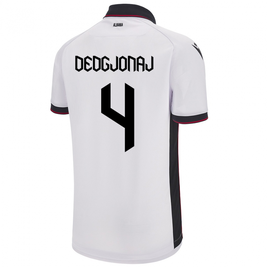 Gyermek Albania Leonora Dedgjonaj #4 Fehér Idegenbeli Jersey 24-26 Mez Póló Ing