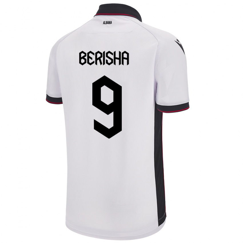 Gyermek Albania Fortesa Berisha #9 Fehér Idegenbeli Jersey 24-26 Mez Póló Ing