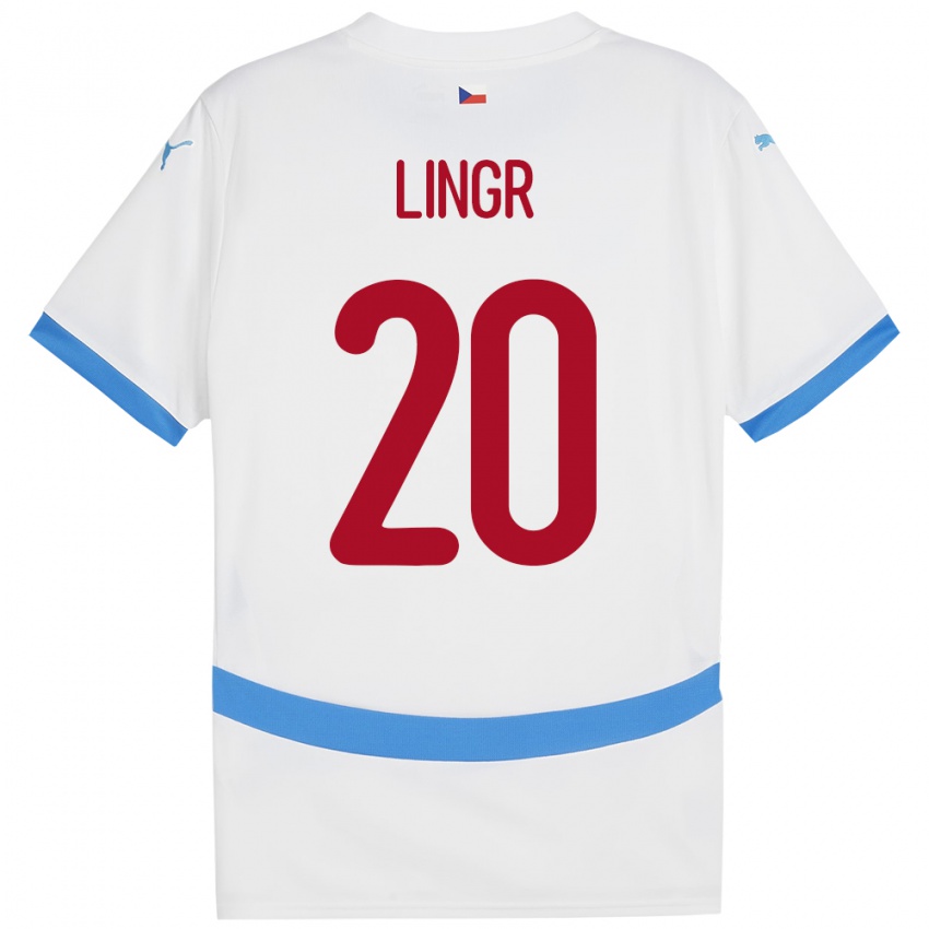 Gyermek Csehország Ondrej Lingr #20 Fehér Idegenbeli Jersey 24-26 Mez Póló Ing