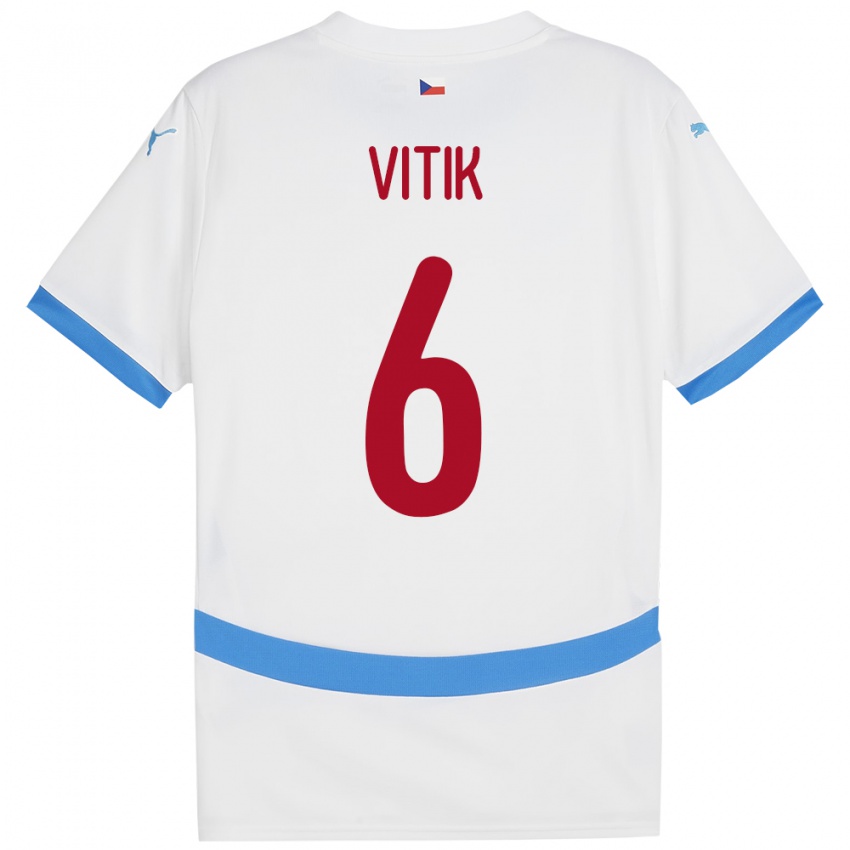 Gyermek Csehország Martin Vitík #6 Fehér Idegenbeli Jersey 24-26 Mez Póló Ing