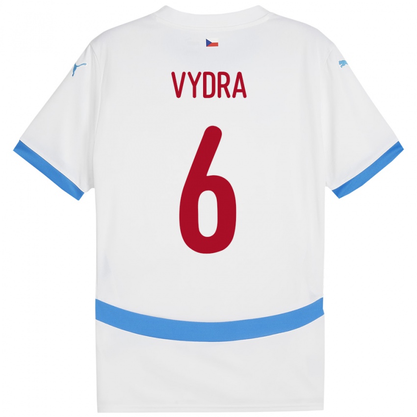 Gyermek Csehország Patrik Vydra #6 Fehér Idegenbeli Jersey 24-26 Mez Póló Ing