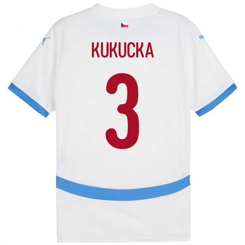 Gyermek Csehország Ondrej Kukucka #3 Fehér Idegenbeli Jersey 24-26 Mez Póló Ing