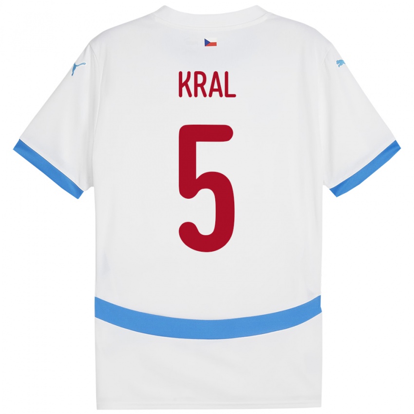 Gyermek Csehország Tomas Kral #5 Fehér Idegenbeli Jersey 24-26 Mez Póló Ing