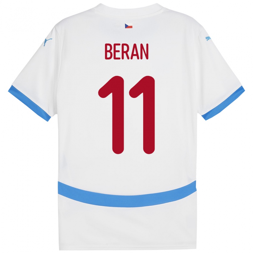 Gyermek Csehország Stepan Beran #11 Fehér Idegenbeli Jersey 24-26 Mez Póló Ing