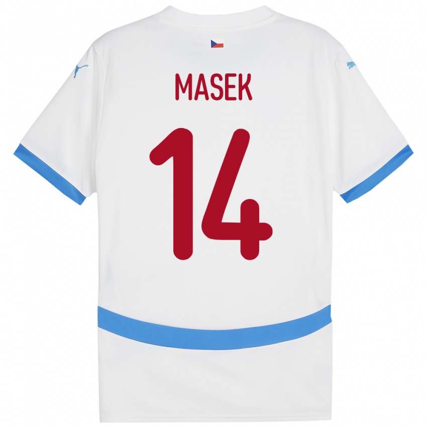 Gyermek Csehország Lukas Masek #14 Fehér Idegenbeli Jersey 24-26 Mez Póló Ing