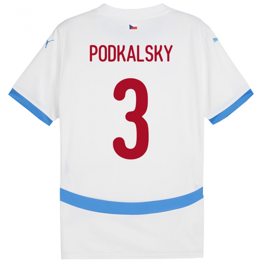 Gyermek Csehország Jakub Podkalsky #3 Fehér Idegenbeli Jersey 24-26 Mez Póló Ing