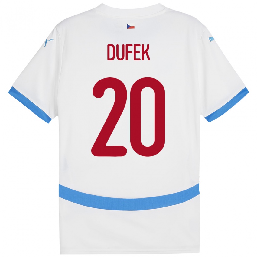 Gyermek Csehország Jakub Dufek #20 Fehér Idegenbeli Jersey 24-26 Mez Póló Ing