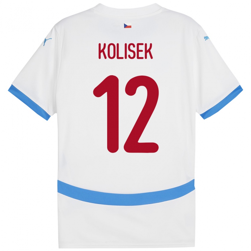 Gyermek Csehország Jakub Kolisek #12 Fehér Idegenbeli Jersey 24-26 Mez Póló Ing