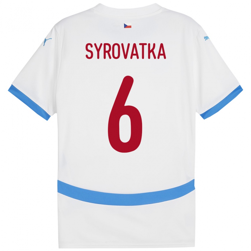 Gyermek Csehország Matyas Syrovatka #6 Fehér Idegenbeli Jersey 24-26 Mez Póló Ing