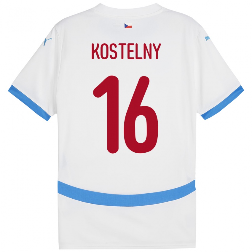 Gyermek Csehország Krystof Kostelny #16 Fehér Idegenbeli Jersey 24-26 Mez Póló Ing