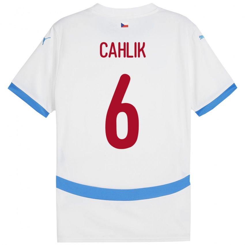 Gyermek Csehország Jakub Cahlik #6 Fehér Idegenbeli Jersey 24-26 Mez Póló Ing